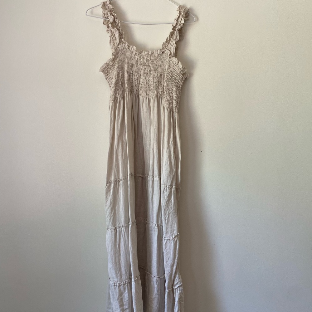 Quince 100% European Linen Smocked Midi Dress